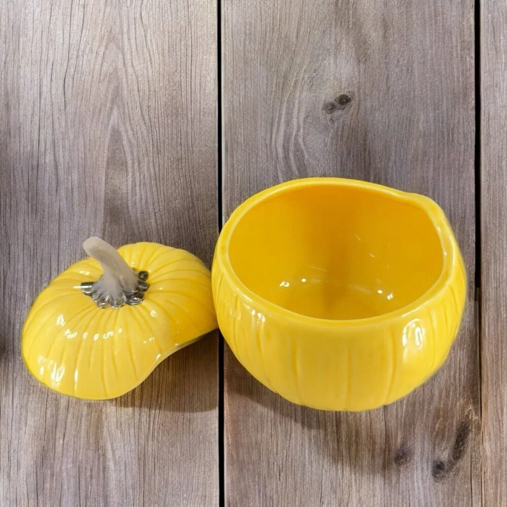 Crate & Barrel B Eigen Harvest‎ Yellow Pumpkin Squash Ceramic Bowl Canister Jar